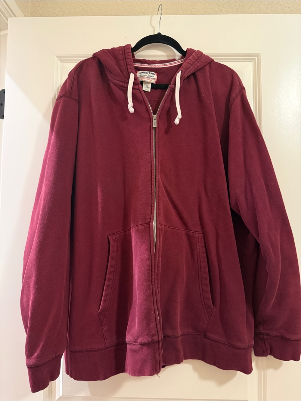 Lands' End Maroon Full-Zip Hooded Sweatshirt